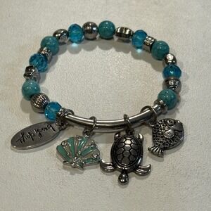 Beach Days Charm Bracelet Turquoise Silver Tone Bead‎ Stretch Nautical